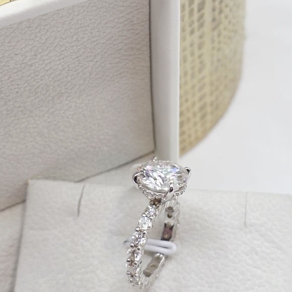 4CTW Moissanite Halo Cut .4 Prong S925 Silver Ring - Picture 6 of 9